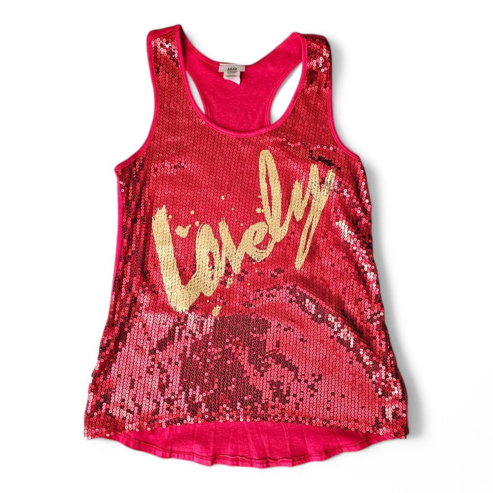 Women's Edgy Sequin Racerback Tank Top - Lovely Red